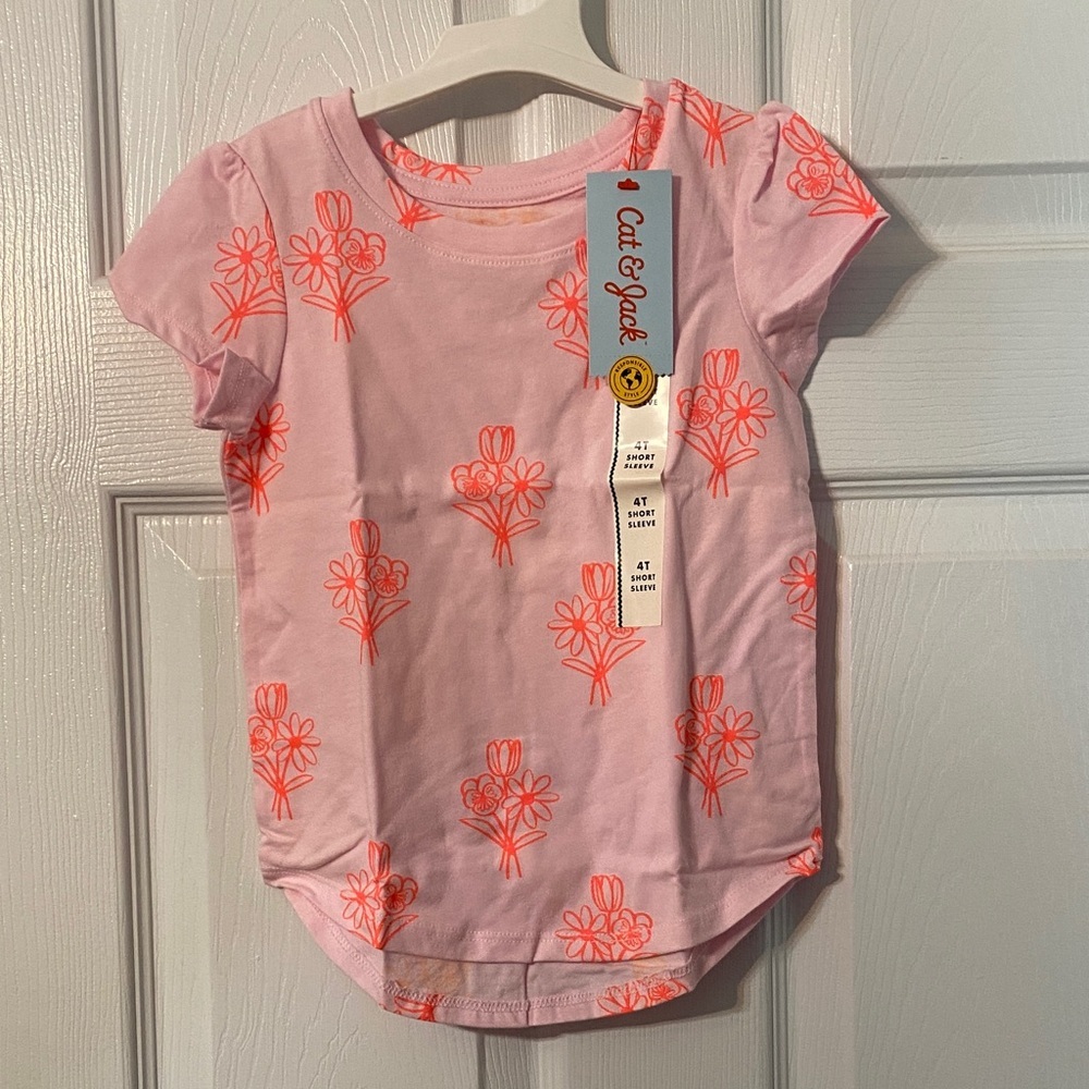 Cat & Jack Light Pink Floral Girls size 4T Short Sleeve T Shirt NWT